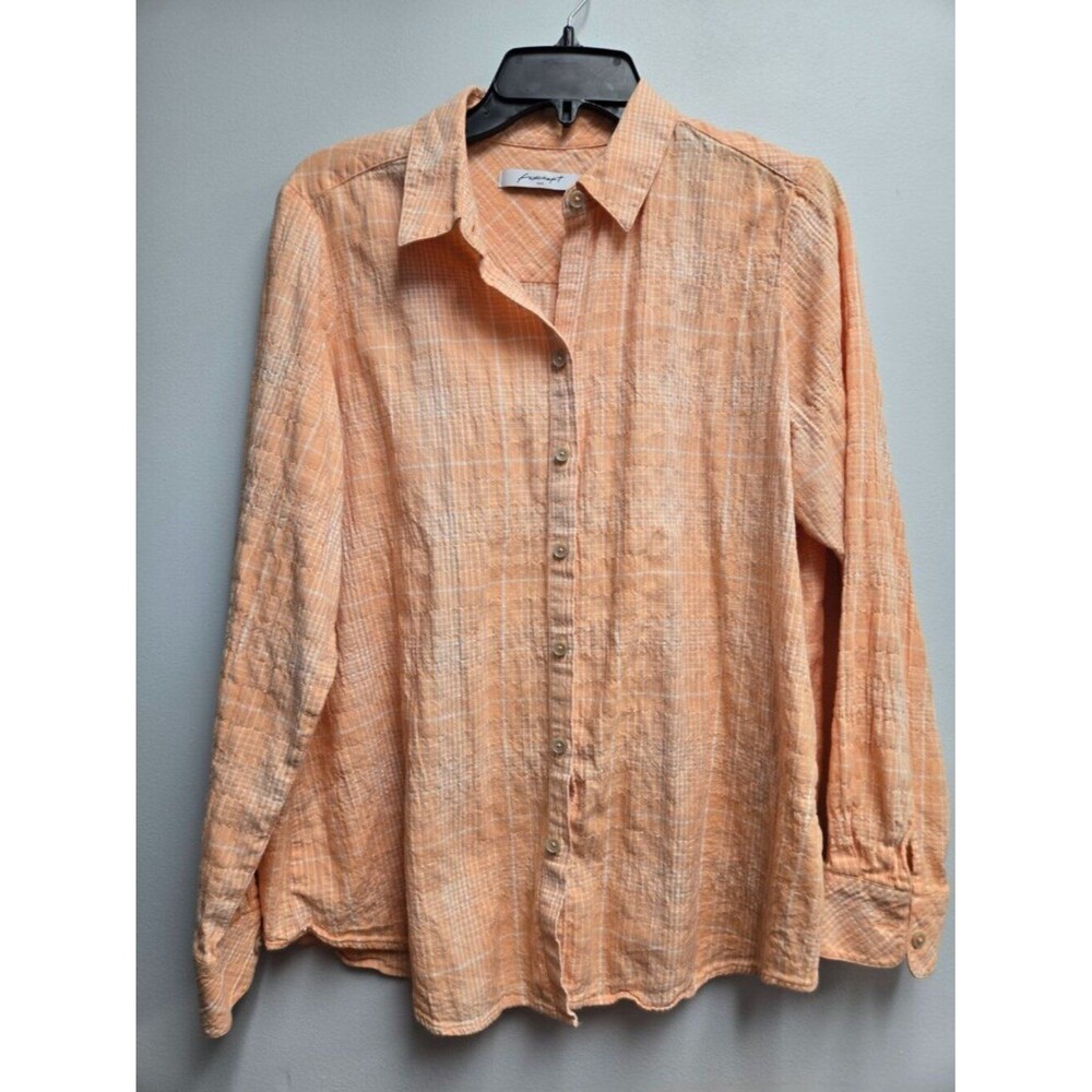 Foxcroft NYC Women's No-Iron Button Down Shirt - Size 12 - Orange/White Plaid